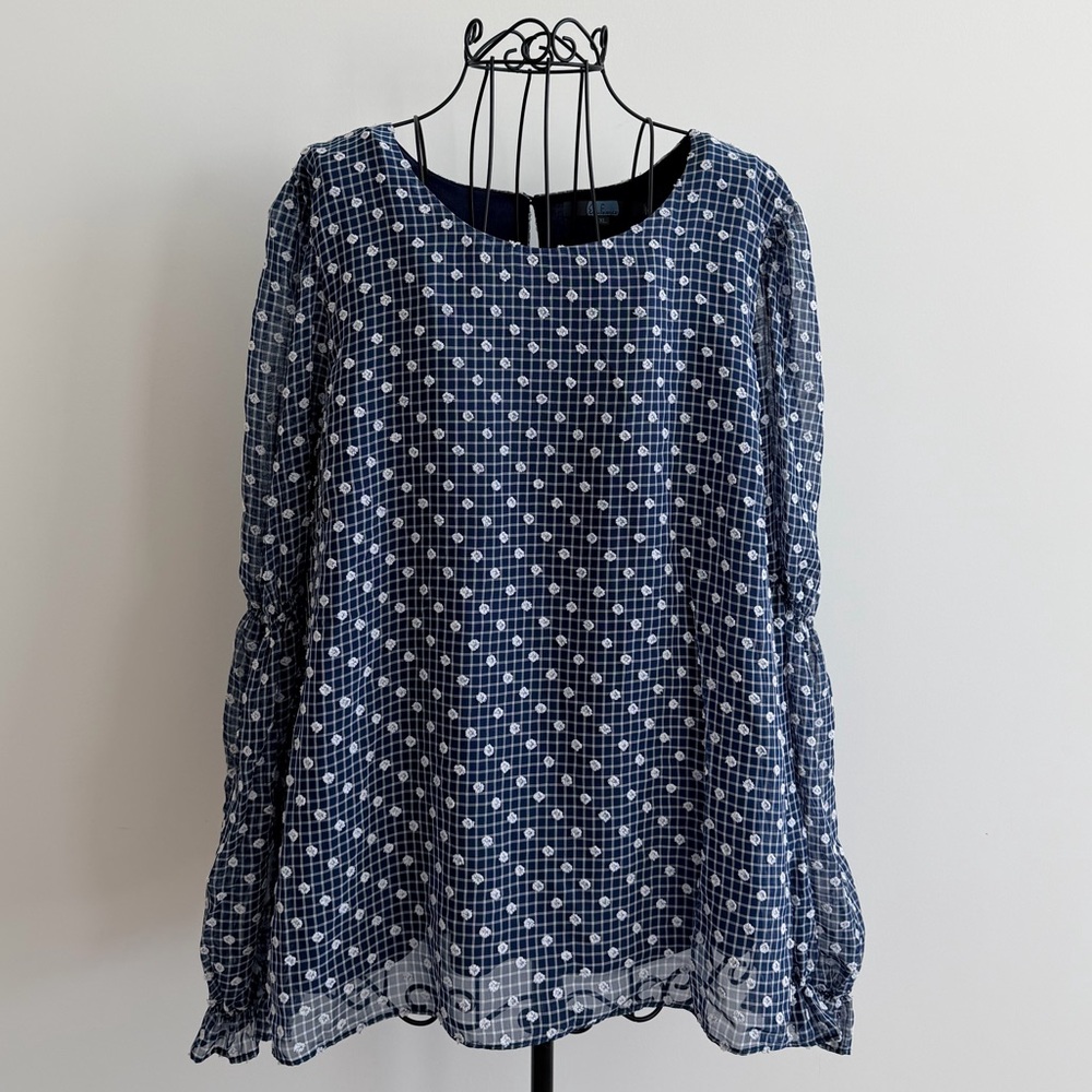 Eva Franco Navy and White Checkered Top